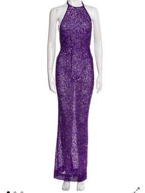 Retrofête Clarisse Purple Sequin Halter Nylon Long Dress